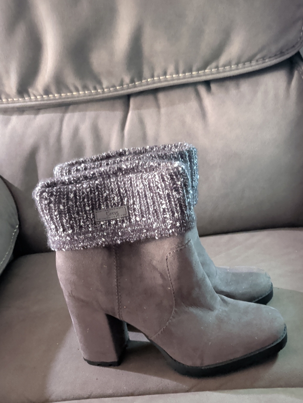 Circus by Sam Edelman Gray Suede Knit-Cuff Ankle Boots